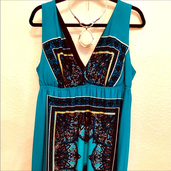 SWIM COVER DRESS 1X BLACK TURQUOISE MANDALA TANK DRESS 16  OR LONG TOP M - Picture 5 of 8